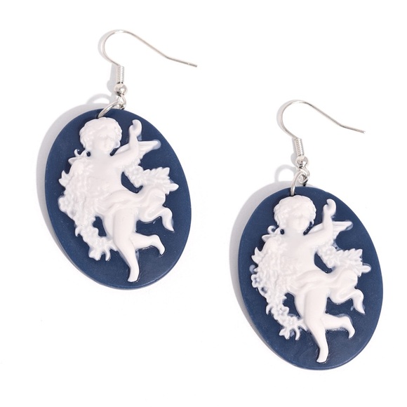 Jewelry - Blue and White Cameo Earrings